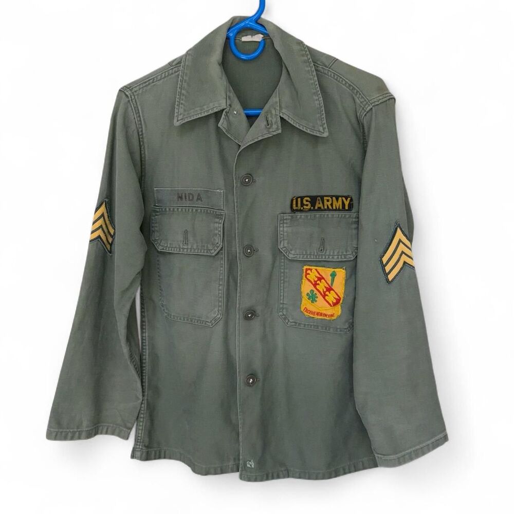 Vintage 1964 US Army OG-107 Cotton Sateen Utility Shirt size M